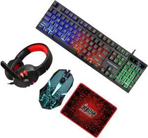 Gadpiparty Ergonomic Keyboard Touchpad Gaming Mouse Pad Headset Combo Backlit Wireless Keyboard and Mouse