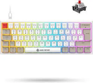 FELICON 60% Portable Mechanical Gaming Keyboard, 14 Chroma RGB Backlight, Dye-Sublimation Keycap, Type C Wired, Full Anti-ghosting, for PC/Windows/Mac/PS4/XBox (White Grey/Red Switch)
