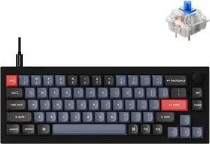 Keychron Q2 Wired Custom Mechanical Keyboard Knob Version, 65% Layout QMK/VIA Programmable Macro with Hot-swappable Gateron G Pro Blue Switch Double Gasket Compatible with Mac Windows Linux (Black)