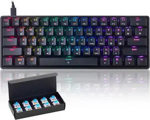 CHONCHOW 60 Percent Mechanical Keyboard Gaming RGB Wired keypad Ultra-Compact 61 Blue Switches Compatible with Windows Mac Linux Laptop PC Computer(Black)