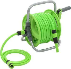 vidaXL Portable Water Hose Reel with 20+2m Garden Hose - Green PVC Material, Easy-Lift Handle, Adjustable Water Flow & Connector - for Gardens, Irrigation, Vehicle Cleaning
