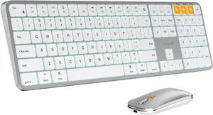 ProtoArc Backlit Bluetooth Keyboard and Mouse for Mac, KM100-A Multi-Device Wireless Keyboard Mouse for Mac, Full Size Rechargeable for MacBook Pro/Air, iMac, iPhone, iPad, White Silver