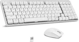 LeadsaiL FA98 Wireless Mechanical Keyboard and Mouse, 2.4Ghz Cordless Mechanical Keyboard and Silent Mouse, Low-Profile Red Switch, 98-Key Compact Slim 96% Keyboard for Windows/MacOS PC Laptop- Silver