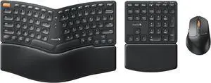 ProtoArc Ergonomic Keyboard Mouse, EKM04 2.4GHz Wireless Ergo Keyboard Mouse Combo with Separate Numeric Keypad, Split Design, Hard Wrist Rest, Rechargeable, for Windows Desktop/PC/Laptop