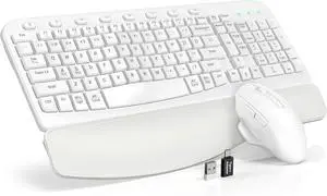 SABLUTE Wireless Keyboard and Mouse Combo, Ergonomic Wave Keys, Cushioned Plam Rest, Comfortable Silent Natural Typing, 2.4G Lag-Free, Full Size Keyboards Cordless Set for Multi-OS, Windows/Mac, White
