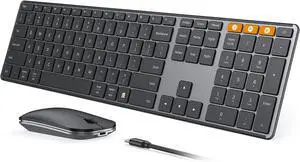 Wireless Bluetooth Keyboard and Mouse Combo (USB + Dual BT), seenda Multi-Device Rechargeable Slim Keyboard and Mouse, Compatible for Win 7/8/10, MacBook Pro/Air, iPad, Tablet - Orange Connect Button