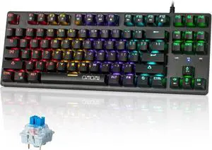 CHONCHOW Mechanical Gaming Keyboard and Mouse Combo TKL 87 Keys Blue Switche RGB Rainbow Backlit Keyboard 3200DPI Mice with 6 Button Value Combo for PS4 Xbox Laptop Windows PC Gamer