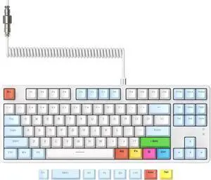 MAGIC-REFINER AK873 75% Wired Mechanical Gaming Keyboard, Anti-ghosting Blue Switch,8Pcs DIY Sublimation Color keycaps,Rainbow LED Backlist for PC Xbox PS4Mac Users(Blue White)