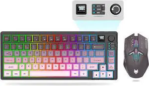75  Wireless Gaming Keyboard and Mouse Combo, Tri-Mode BT5.0/2.4GHz/USB-C, Mechanical Keyboard + 3D 1600DPI Mice, 2000mAh Battery, 80 Keys, Knob Volume Control (Gradient Pink)
