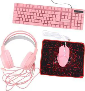 OSALADI 4-in-1 Gaming Keyboard Mouse Headset Set Led Keyboard Mat for Pc for Office Home Use