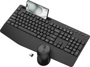 EDJO Wireless Keyboard and Mouse Combo, Full-Size Ergonomic Wireless Computer Keyboard with Wrist Rest, Phone Holder, Sleep Mode, Comfortable Natural Typing Set for Windows, Laptop, Mac, PC