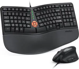 MEETION Ergonomic Keyboard and Mouse Wired, QWERTY Layout, 105 Keys, Soft Palm Rest, Vertical Mouse, Right Hand, 4 DPI Settings, Windows/Mac Compatible