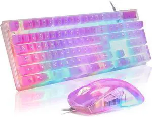 CHONCHOW LED Gaming Keyboad and Mouse Combo, Transparent RGB Rainbow Backlit Keyboard, 104 Keys Anti-ghosting USB Wired Keyboard, 7 Color RGB Gaming Mouse for PC Laptop Xbox PS4 Gamers and Work