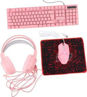 Gadpiparty 1set Wired Gaming Mouse Keyboard Headset Ergonomic Memory Non- Mouse Pad for Office and Gaming Use