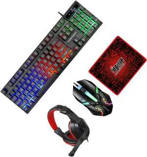 Gadpiparty 1set Backlit Gaming Keyboard Mouse Headset and Mouse Pad Ergonomic Design for Comfortable Gaming for
