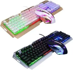 Gadpiparty Cool Rainbow Led Backlit Mechanical Keyboard Mouse USB Wired Gaming High-Elastic Floating Keys and
