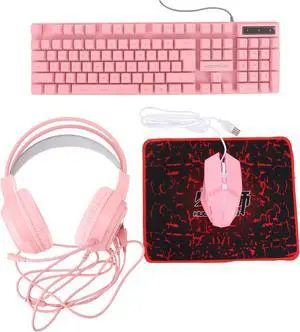 OSALADI 1set Wired Gaming Keyboard Mouse Headset RGB Lighting for Office and Gaming Use Ergonomic Design for