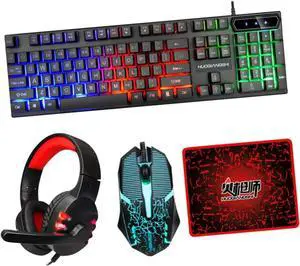 OSALADI Ergonomic Keyboard and Wired Mouse RGB Backlit Gaming Mouse Pad Headset Combo for Home Office