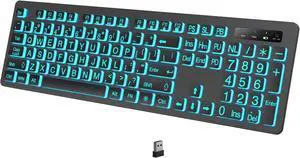 Large Print Backlit Wireless Keyboard, 2.4G Silent Wireless Light Up Keyboard, Full Size Computer Keyboards with 7 Colored Backlits, Rechargeable Keyboards for Windows, PC, Laptop