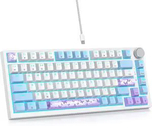 75% Wired Keyboard with Knob, 75 Percent Gaming Keyboard Hot Swappable Gasket Mount,Red Switch,RGB Backlit 82 Keys TKL Mechanical Keyboard,NKRO Compact Keyboard for PC Laptop Windows Gamer(Milk Taro)