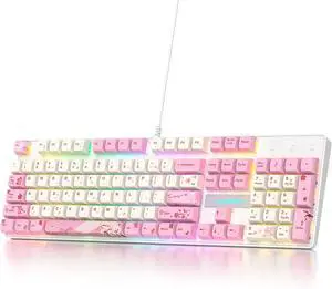 surmen Full Size Pink Keyboard with Number Pad, 104 Keys RGB Wired Mechanical Gaming Keyboard Backlit with PBT Keycaps Linear Red Switch for Laptop Desktop PC Gamers104 Ying surmen Full Size Pink Keyboard with Number Pad, 104 Keys RGB Wired Mechanical Gaming Keyboard Backlit with PBT Keycaps Linear Red Switch for Laptop Desktop PC Gamers104 Ying