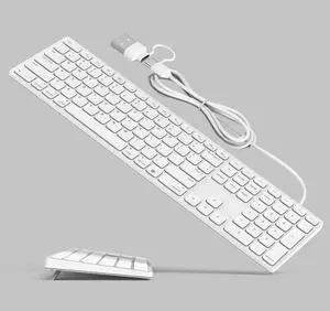 Full-Size Wired Keyboard for Mac OS Devices - Foldable Kickstand,Cable Connection in USB-A+C Port, Plug-N-Play USB Keyboard with Numeric Keypad for Apple iMac/Mac mini/MacBook Laptop