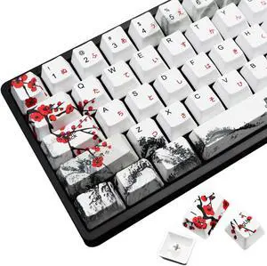 MOLGRIA Keycaps 68 Set for RK68 GK68 Mechanical Keyboard, Custom PBT OEM Profile Key Caps Japanese Font with Keycap Puller for Gateron Kailh Cherry MX Switch ANSI Layout Keyboard(Plum Blossom)