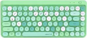 UBOTIE Portable Bluetooth Colorful Computer Keyboards, Wireless Mini Compact Retro Typewriter Flexible 84Keys Design Keyboard (Green-Colorful)