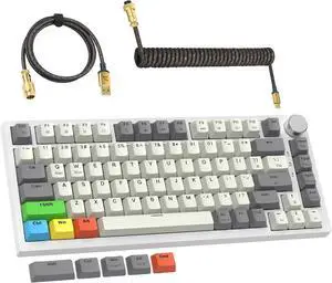 Attack Shark K85 Rapid Trigger Gaming Keyboard with Coiled Cable, 82 Keys Wired Mechanical Keyboard, Magnetic Switch Actuation Point Adjustable, Gasket, PBT Keycaps, Knob for DKS/MT/TGL/PC/Mac