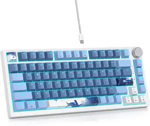 75% Wired Keyboard with Knob, 75 Percent Gaming Keyboard Hot Swappable Gasket Mount,Red Switch,RGB Backlit 82 Keys TKL Mechanical Keyboard,NKRO Compact Keyboard for PC Laptop Windows Gamer(Sea Mist)