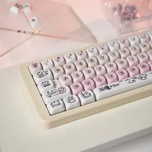 PBT Keycaps, Moa Profile keycap, Keycaps 75 Percent, Pink Cute 136 Keys DYE-SYB Keycap Set for Mx Cherry Mechanical Keyboard 61/68/84/87/104/108 Layout
