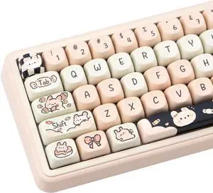 COOMICKEY PBT Keycaps 132 Keys Cute Pink Keycaps Dye Sublimation Custom Keycaps MOA Profile Keycaps Set for Cherry Gateron MX Switches Mechanical KeyboardsBunny Candy Theme
