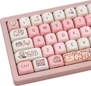 COOMICKEY PBT Keycaps 131 Keys Custom Keycaps Dye Sublimation MOA Profile Cute Pink Piggy Cartoon Keycaps Set for US Layout Cherry Gateron MX Swithes Mechanical Keyboard