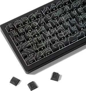 dagaladoo Black Topographic keycaps Line Backlit keycaps Shine Through Keyboard Keys Side Printed Key caps Cherry Profile keycap Set for 61/64/66/68/71/75/84/87 Mechanical Keyboards