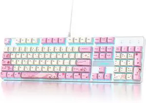 Full Size Mechanical Keyboard, Creamy Keyboard with Number Pad, 104 Keys Pink Wired Gaming Keyboard with Red Switch, RGB Backlit for PC Laptop