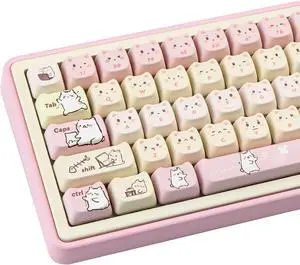 COOMICKEY Pink Keycaps 140 Keys Dye Sub Key Caps Mao Profile Cute Cat Keycaps Custom Keyboard Key Caps Set Fit for 61/64/87/104/108 Cherry Mx Switches ANSI Layout Alice Keyboard Mechanical Keyboards