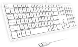 B.FRIENDit Wired USB Keyboard, Comfortable Quiet Chocolate Keys, Durable Ultra-Slim Wired Computer Keyboard for PC, Windows 10/8 / 7 / Vista, KB1430 - White