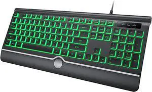 Backlit Computer Keyboards, Wired Light Up Keyboards with 7-Color Backlit, USB Lighted Keyboard Easy to See and Type, Corded Full-Size Keyboard for Windows Desktop, Laptop, PC