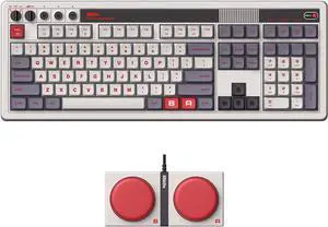 AKNES 8BitDo Retro 108 Mechanical Keyboard, Hot Swappable Gaming Keyboard with 108 Keys&Integrated Numpad, Dual Super Buttons, Bluetooth/2.4G/USB-C for Windows & Android - N Edition