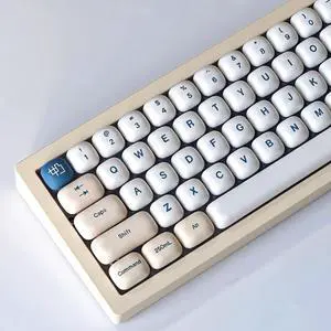 PBT Cute Keycaps, White/Beige/Blue MOG Profile Keycap Set, 139 Keys Rounded Custom Keycap for Mx Cherry Mechanical Keyboard 60 75 100 Percent (Beige)