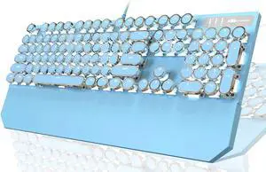 Camiysn Typewriter Style Mechanical Gaming Keyboard with Removable Magnetic Wrist Rest, Blue Retro Punk RGB Backlit, Clicky Blue Switches, USB, 104 Keys, QWERTY, Windows/Mac/PC