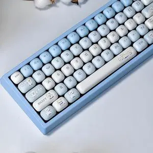 PBT Cute Keycaps, Blue Cat MOG Profile Keycap, 139 Keys Rounded Custom Keycap Set for Mx Cherry Mechanical Keyboard 60 75 100 Percent (Light Blue)