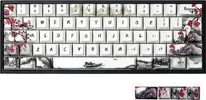 JSJT Custom Keycap Set Keycaps 60 Percent,Plum Blossom Key caps PBT Dye-Sublimation Cherry Profile Keycap 80 Keys for 61/64/67/68 Cherry MX Switches Mechanical Keyboards