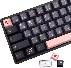 MOLGRIA Keycaps 136 Set Night Sakura for Full Sized Keyboard, Custom PBT Cherry Profile Key Caps Japanese Style with Keycap Puller for Cherry MX 104/87/68/61 60 Percent ANSI/ISO Layout Keyboard