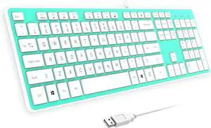 B.FRIENDit Wired USB Keyboard, Comfortable Quiet Chocolate Keys, Durable Ultra-Slim Wired Computer Keyboard for PC, Windows 10/8 / 7 / Vista, KB1430 - Light Green