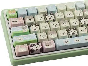 TYRIXKI PBT Keycaps 134 Keys Cute Keycap Dye-Sublimation Matcha Green Pet Puppy Keycap Mao Profile Cat Shape Custom Keycaps for Cherry Gateron MX Swithes Mechanical Keyboards