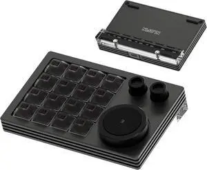 Programmable Keyboard,16 Key Triple Knobs Macro Keypad Programmable Designer, Programmable Keypad with Layer Screen, One Handed Gaming Keyboard for iOS,Windows (Grey)