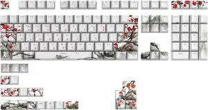 ZSYTF Keycaps Plum Blossom Keycaps 129Keys PBT DyeSublimation Russian Korean Japanese English For Mechanical Keyboards Dyesublimation Keycaps Russian English Russian Korean Japanese Keycaps