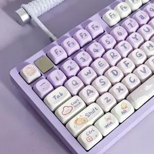 Gliging Keycaps 142 Keys Purple Rabbit Cute MOA Profile Dye-Sublimation for Cherry MX Switches Mechanical Keyboard