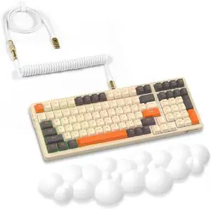 ATTACK SHARK K98 96% Wireless Mechanical Keyboard Triple Mode BT5.0/2.4G/USB-C 100-Key with Number Pad Hot-Swappable RGB, with Coiled Cable for MAC,Windows,Android(Grey & Yellow Switch)